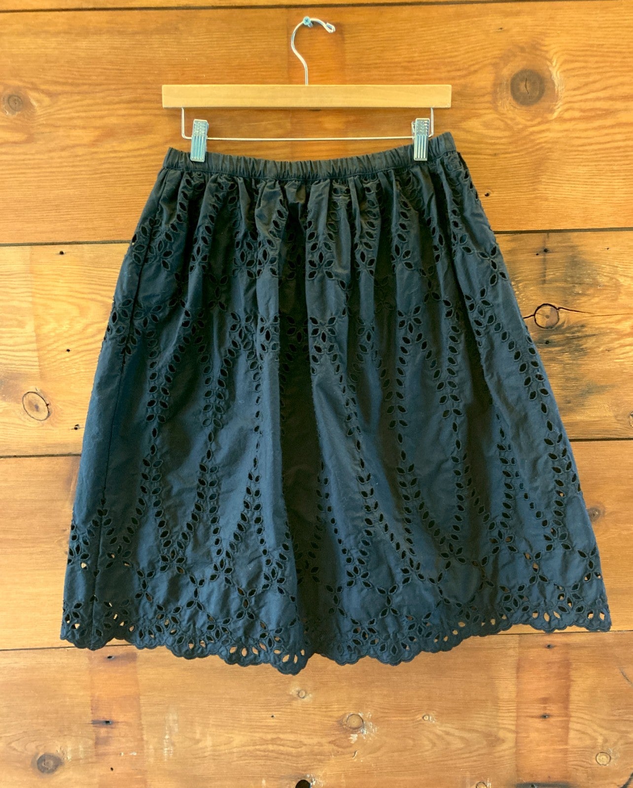 Frank & Eileen Black Eyelet Cotton Gracie Midi Length Skirt - Size S - 0222ME