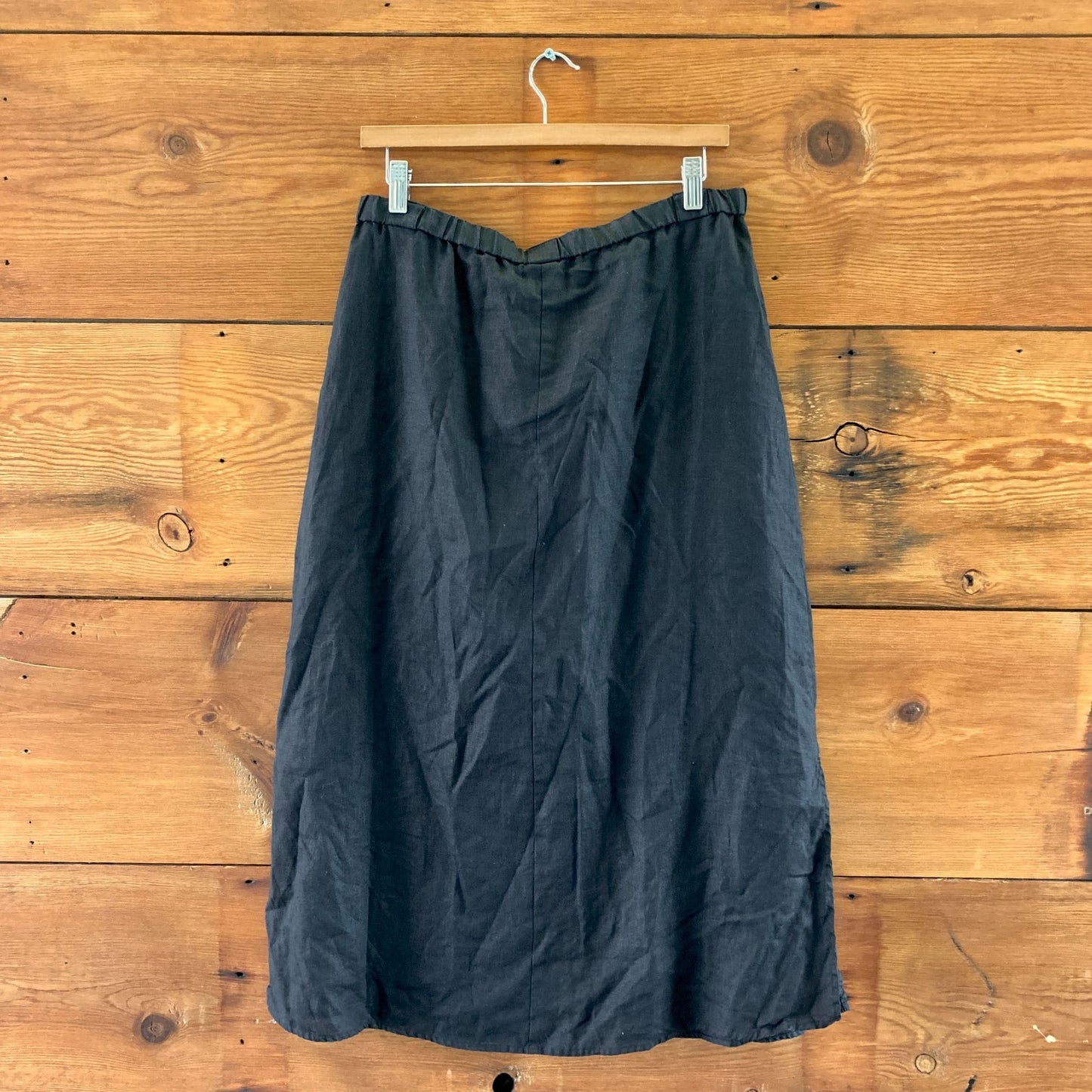 Eileen Fisher Black 100% Linen Faux Wrap Elastic Waist Skirt - Size XS - 0905AG