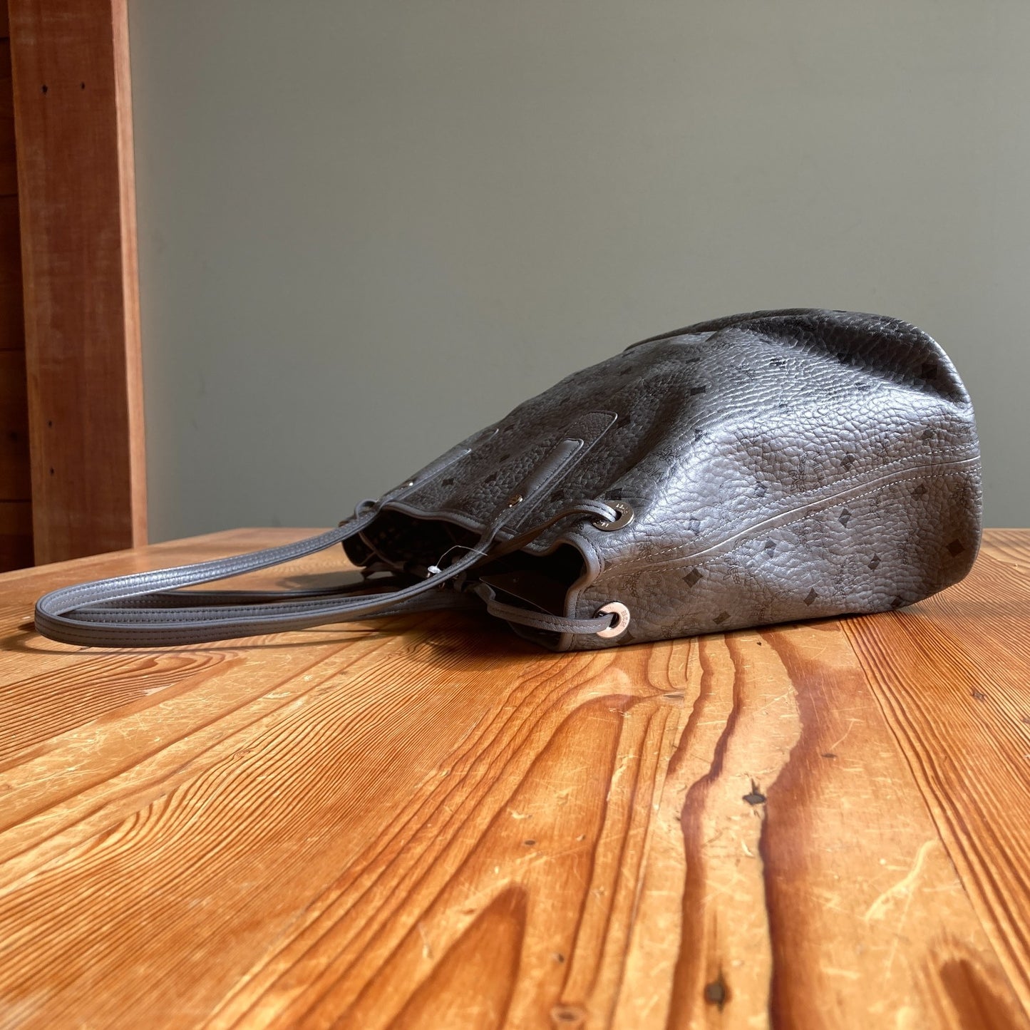 MCM Phantom Gray Leather Visetos Reversible Liz Tote Bag Purse 0420PH