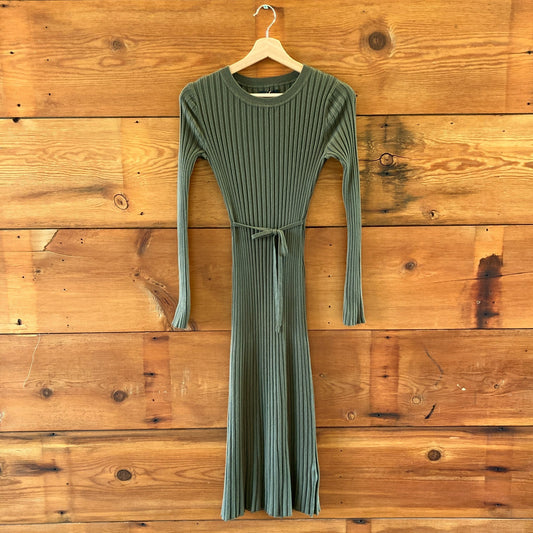 Quince Olive Green Ribbed Knit Long Sleeve NEW Dress - Size S - 1122KP