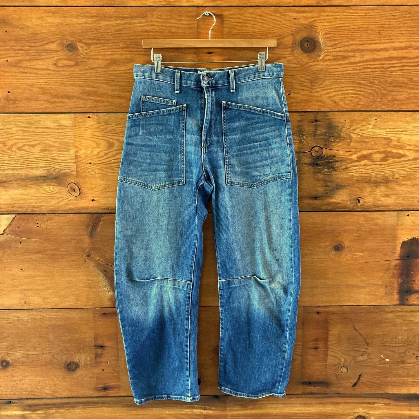 Nili Lotan $395 Shon Classic Wash Bowleg Barrel Leg Jeans - Size 27 - 0209SB
