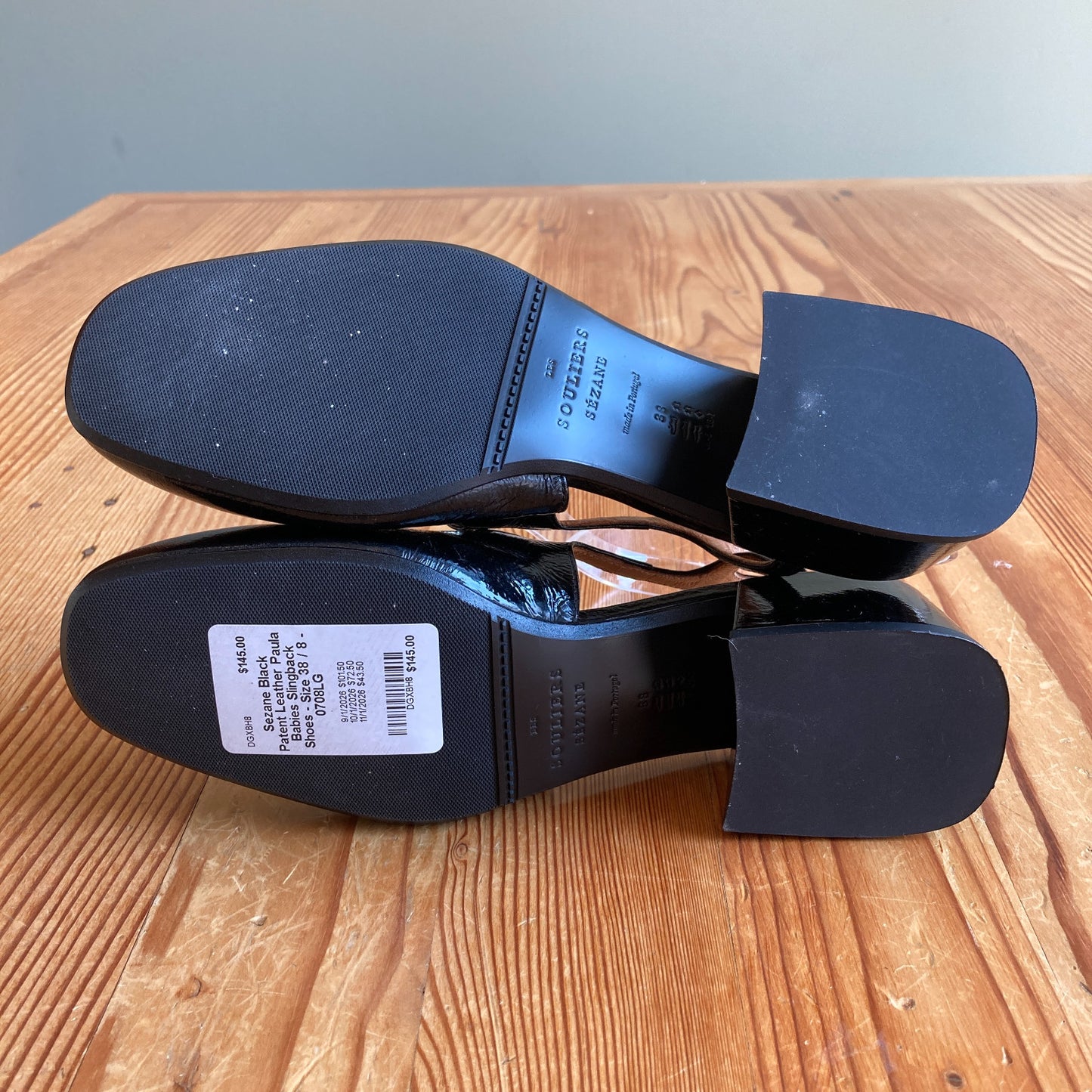 Sezane Black Patent Leather Paula Babies Slingback Shoes - Size 38 / 7 - 0708LG