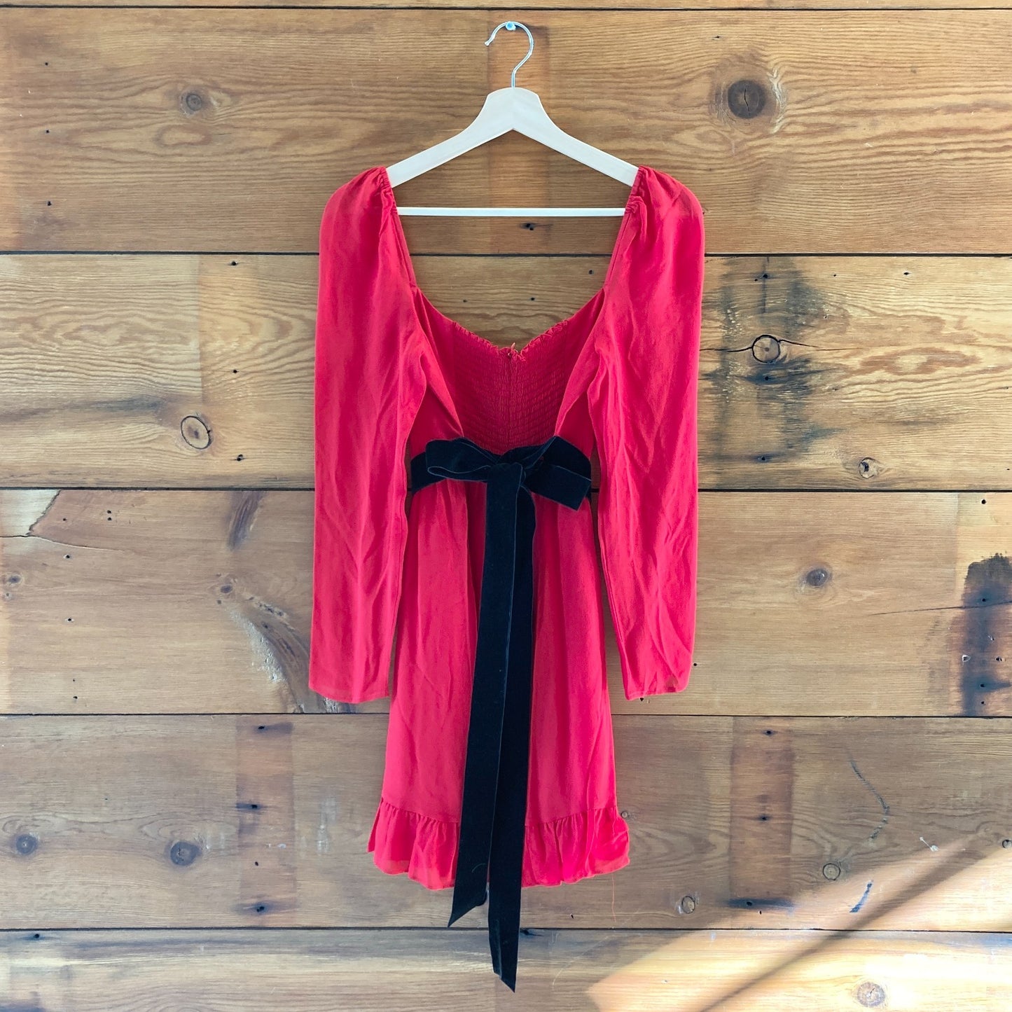 8 - Reformation Red Sheer Sleeve Wide Neck Silves Tie Waist Dress NEW 0802DZ