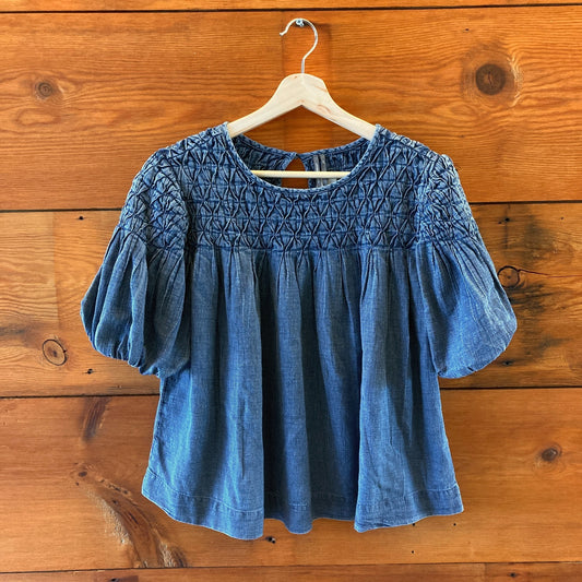 Anthropologie $118 Chambray Denim Puff Sleeve Top - Size XS - NEW 1213SM