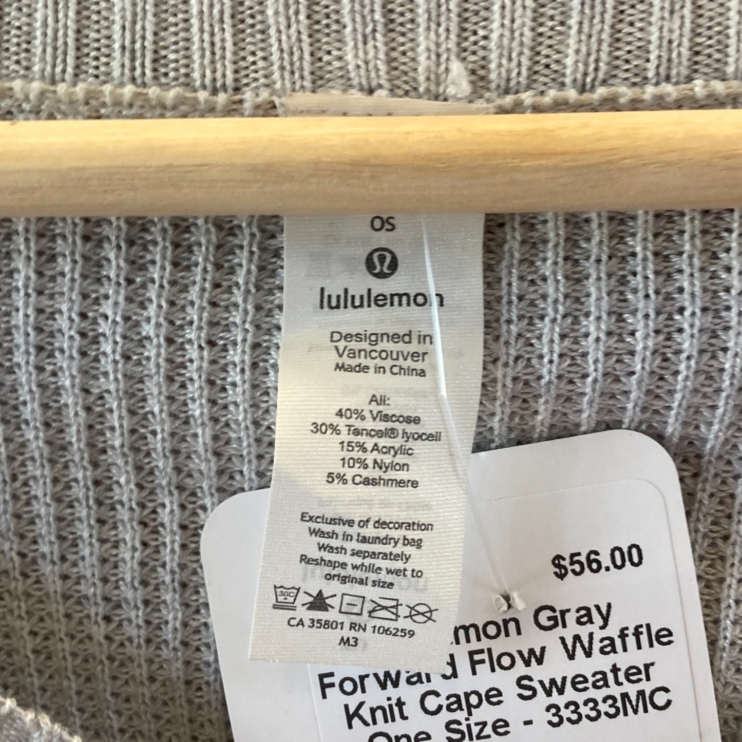 Lululemon Gray Forward Flow Waffle Knit Cape Sweater - One Size - 3333MC