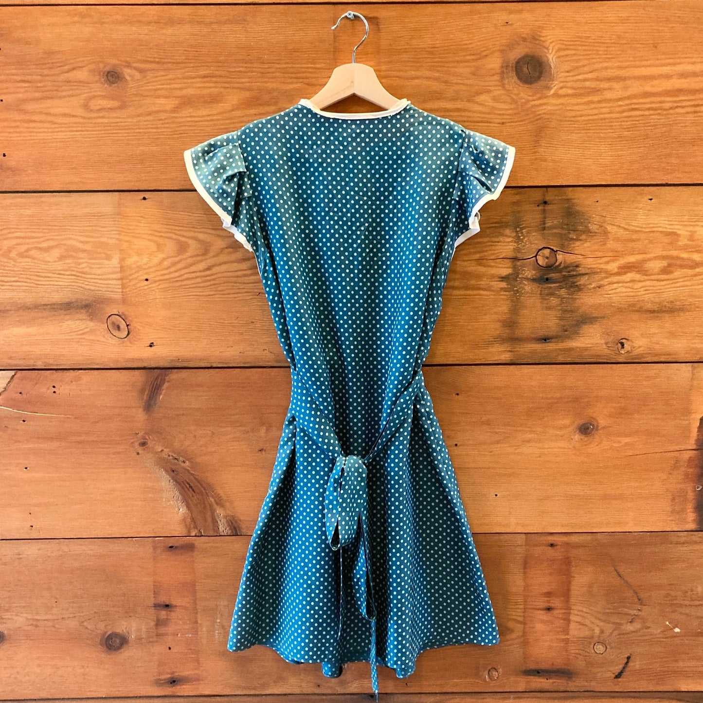 10 - Vintage Betsey Johnson Teal Silk Polka Dot Patterned Babydoll Dress 1227EL