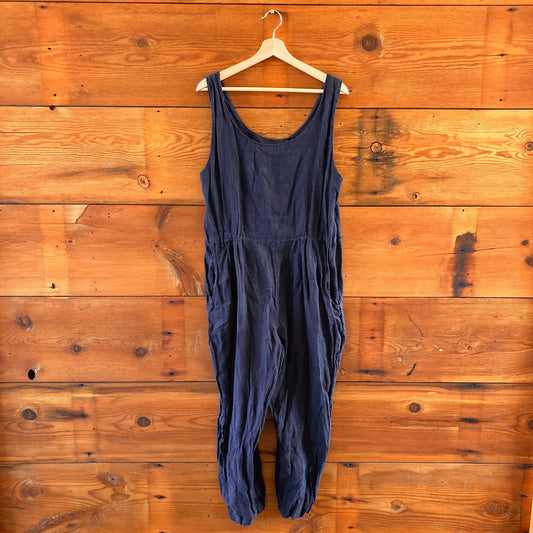 L - Black Crane 100% Linen Sleeveless Black Jumpsuit 0416JW