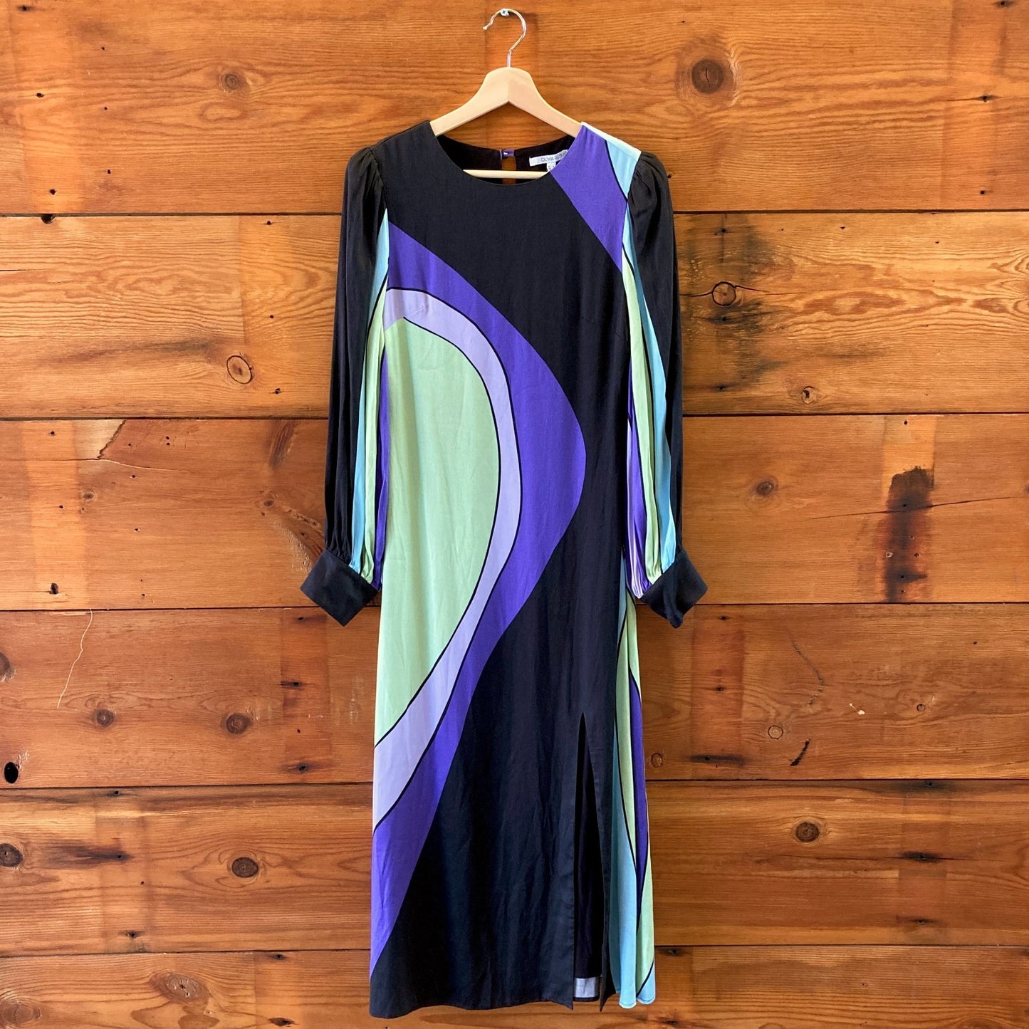 Olivia Rubin Black Purple Striped Long Sleeve Maxi Dress - Size 4 - 0415AB