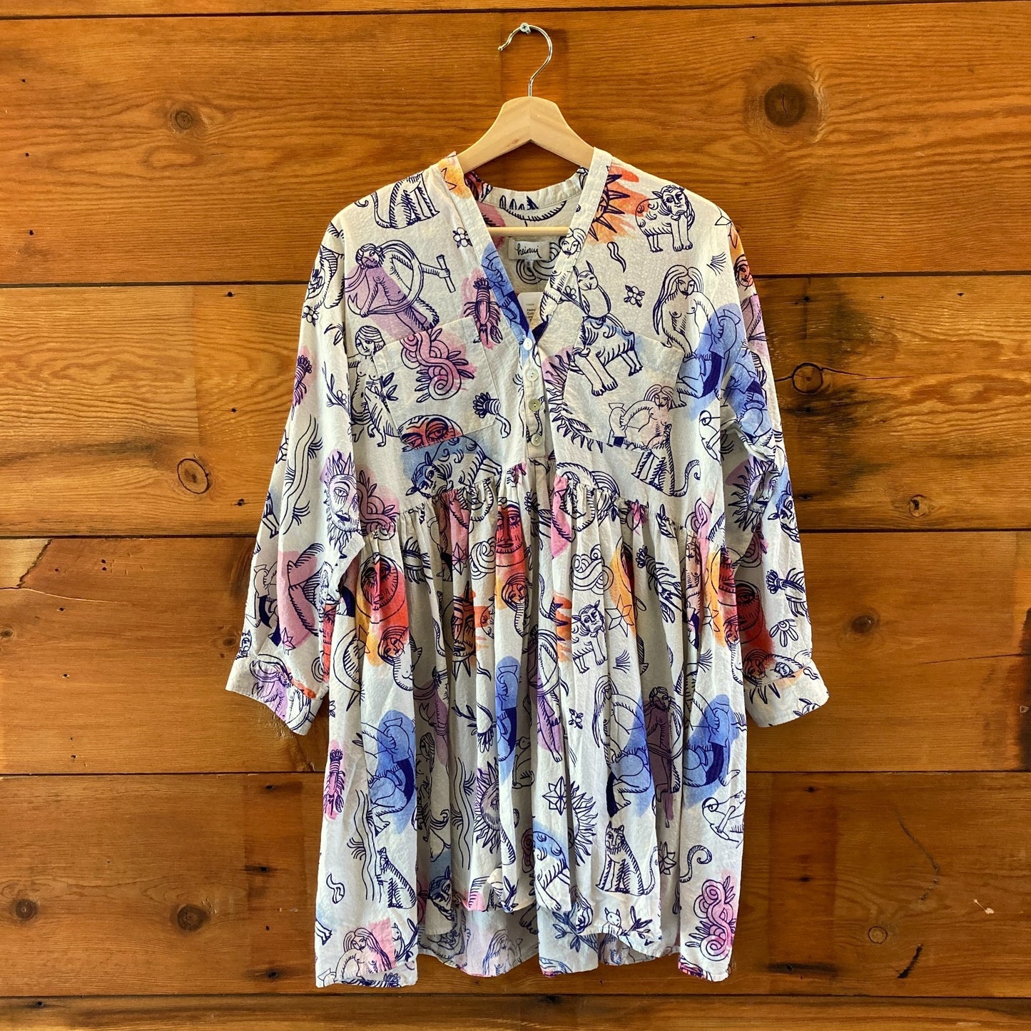 Heinui White Multi-Color Zodiac Print Long Sleeve Dress - Size S - 0514CP