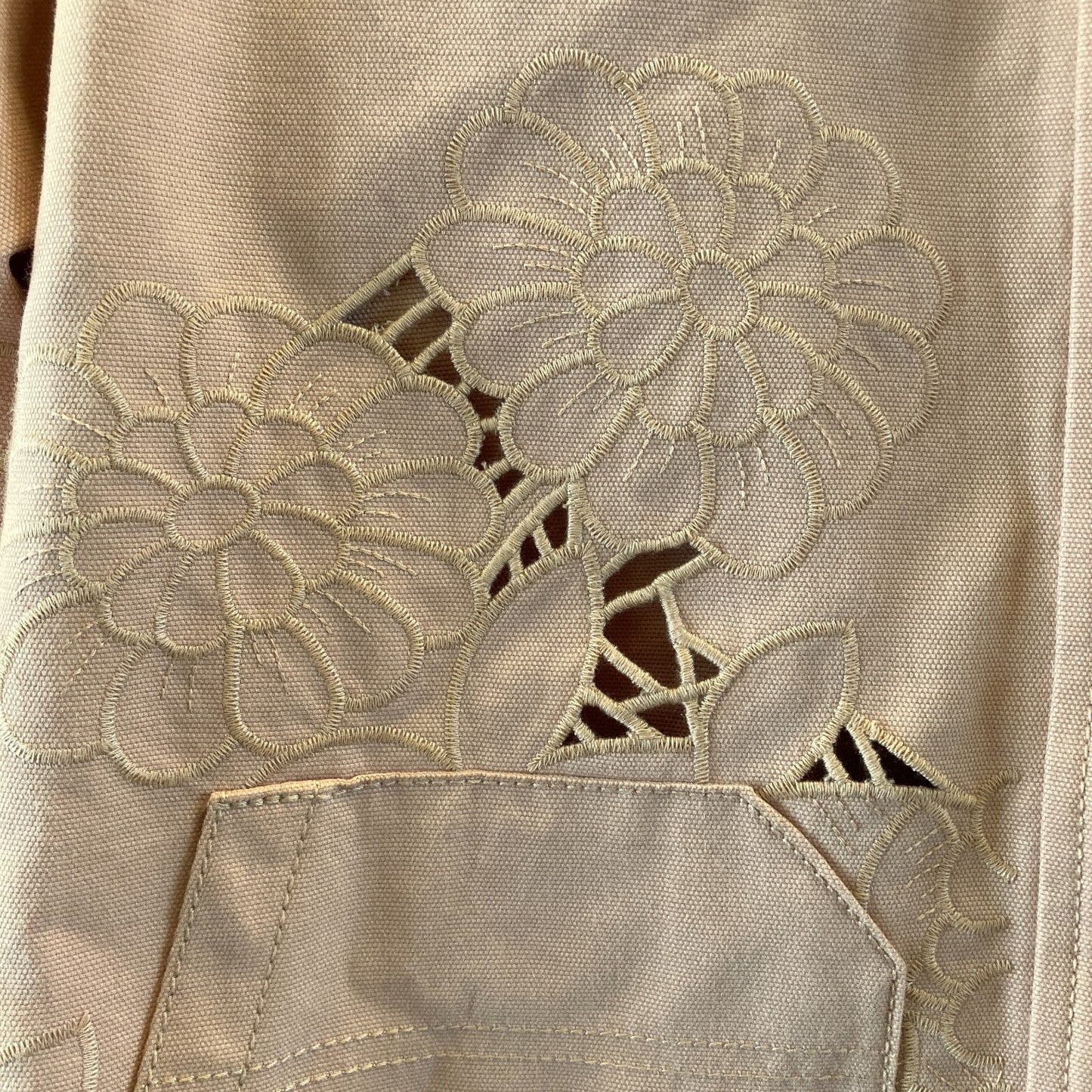 by Anthropologie Tan Embroidered Cutwork Barn Jacket - Size XXS - 0703SC