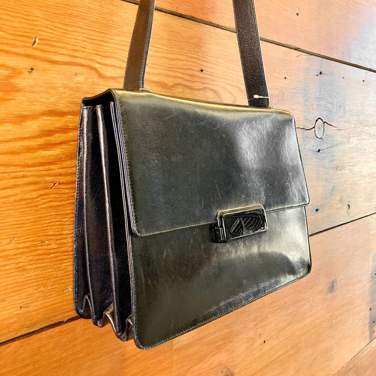 Prada Black Vintage 90s Vitello Leather Buckle Flap Shoulder Bag Purse - 0903KA