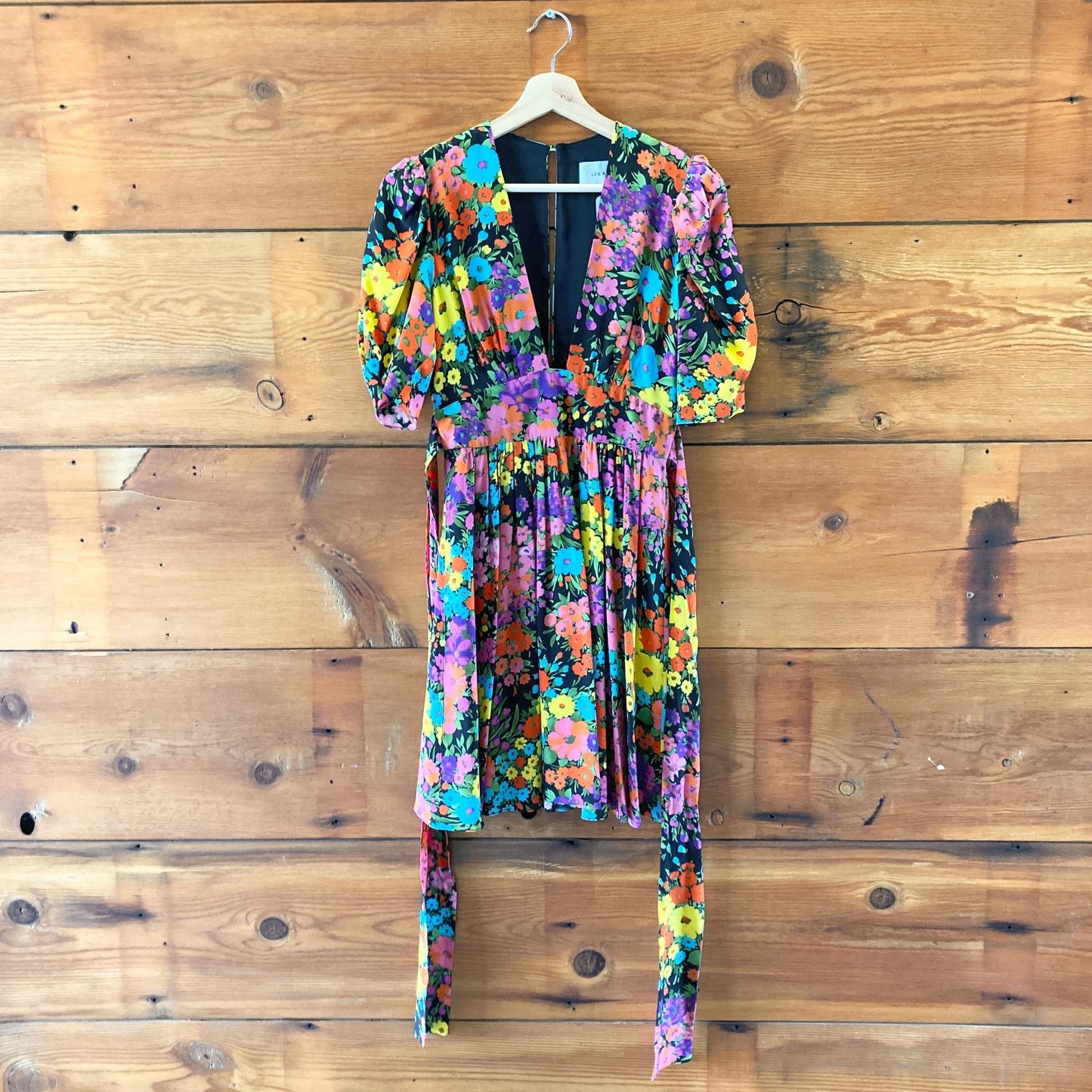 Les Reveries Bright Floral Print Short Sleeve Open Back Dress - Size 0 - 1214CM