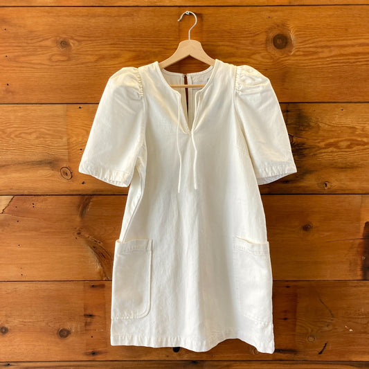 Citizens of Humanity White Denim Puff Sleeve Delilah Dress - Size M - 1203TR