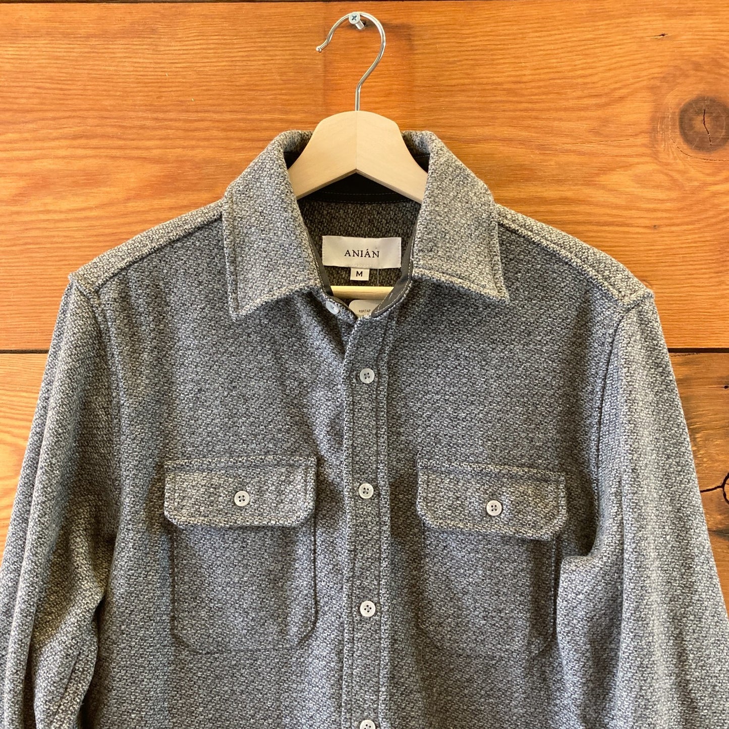 Anian Gray Jericho Wool Button Front Shirt Jacket - Mens Size M - 0312IG