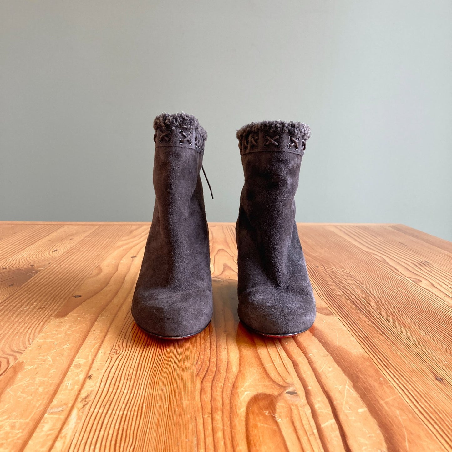 38.5 / 8.5 - Christian Louboutin Brown Suede Shearling Wedge Boots 1203TR