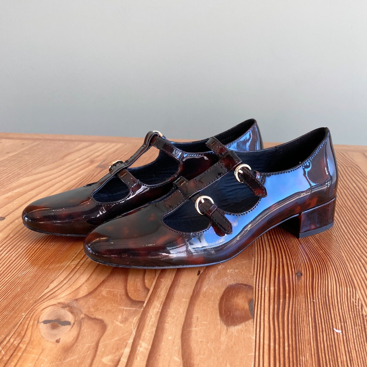 7 - J Crew Patent Leather Tortoise Shell Teagan T Strap Mary Jane Shoes 0105MR