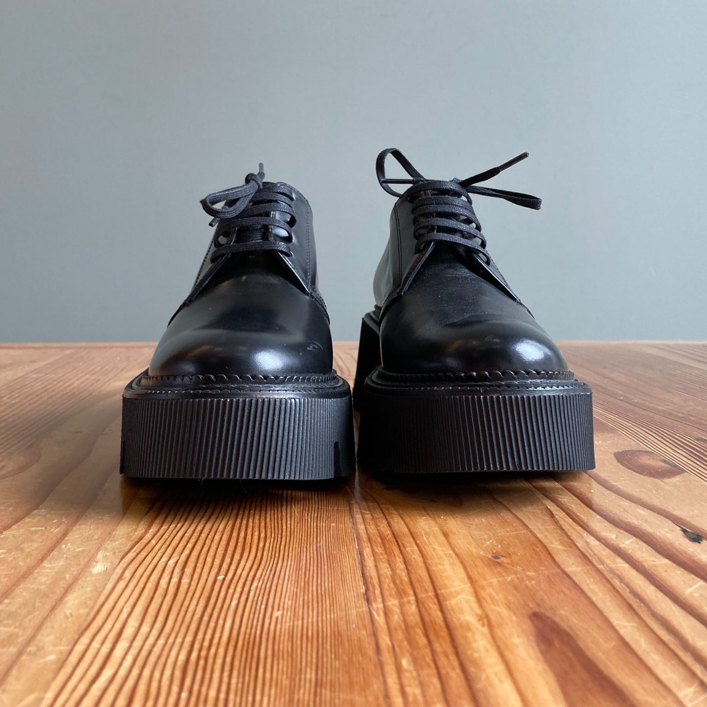 6.5 - Freda Salvador Smooth Black Leather Keena Lug Sole Oxford Shoes 0312IG