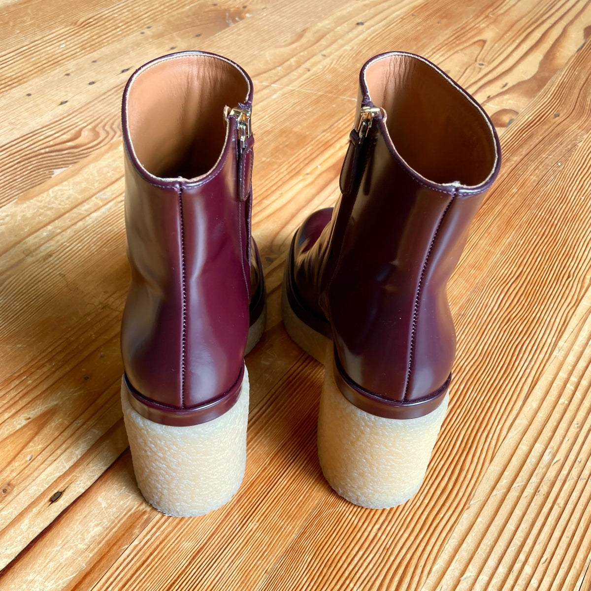 Chloe Burgundy Glossy Leather Platform Gum Sol Kurtys Boots - Sz 37 / 7 - 0927EK
