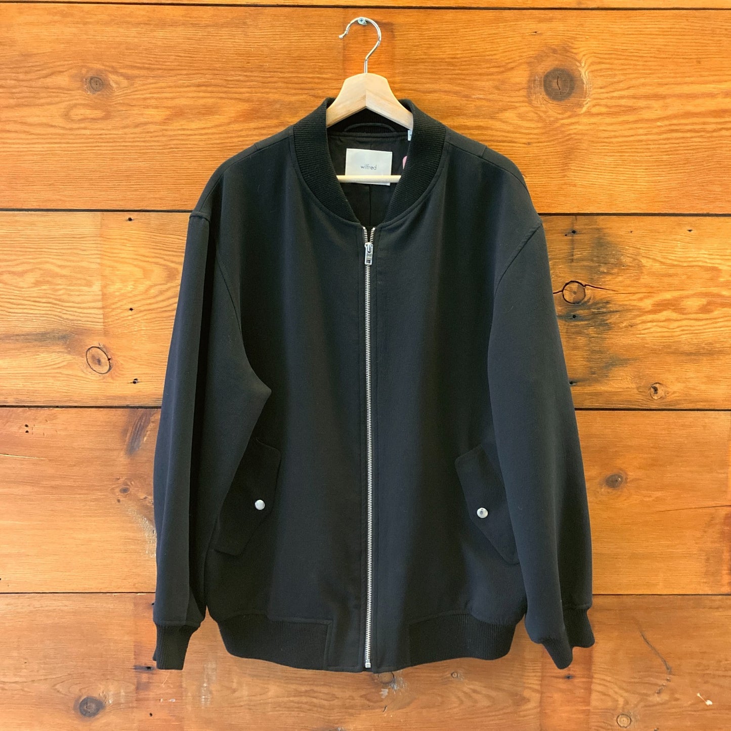 M - Wilfred Aritzia Black Numbers Oversized Crepe Bomber Jacket 1009EF