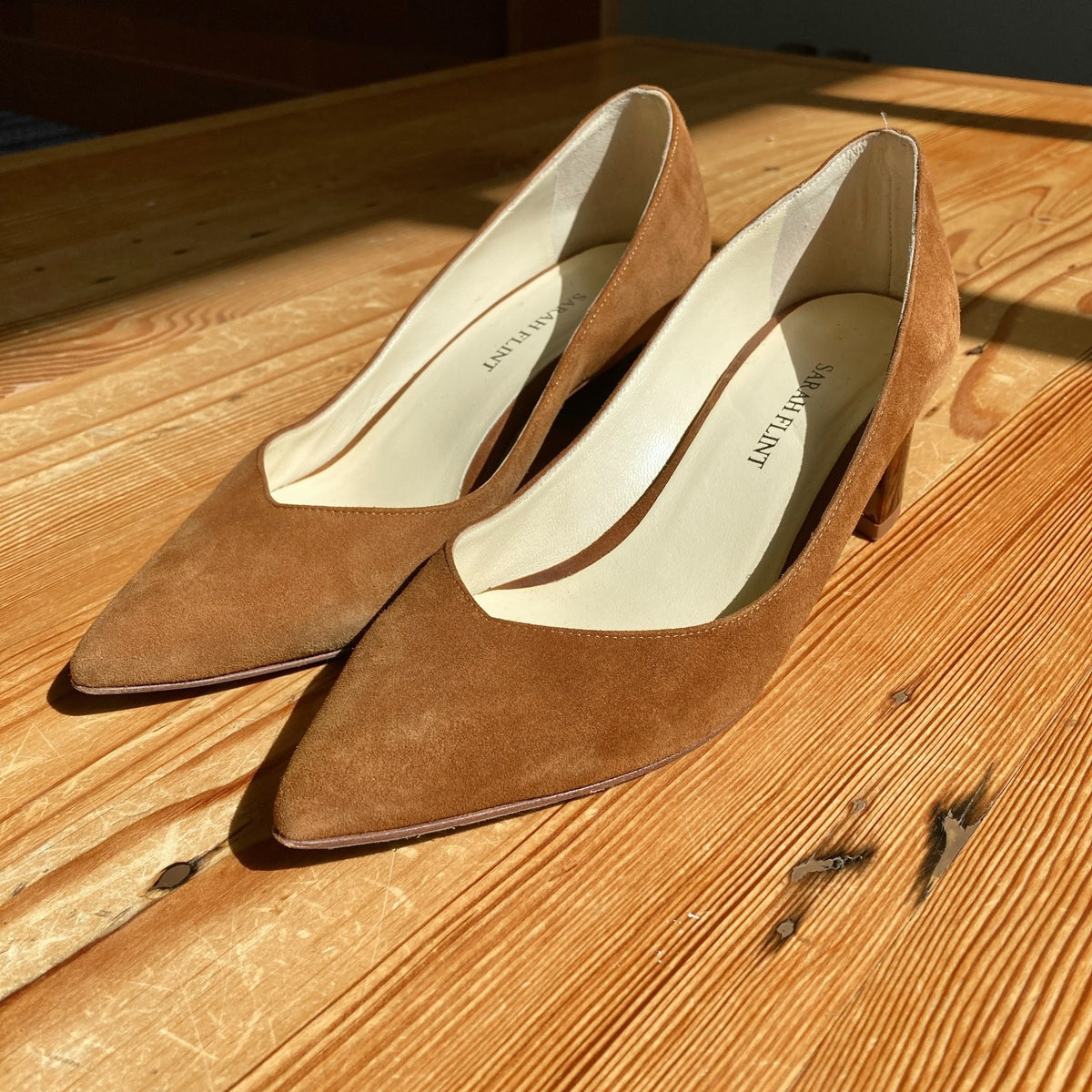 Sarah Flint Brown Suede Leather Tortoise Shell Heel Shoes - Size 36.5 - 0927EK
