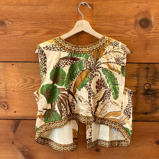 Farm Rio Foliage Sketch Sand Cropped Open Back Tank Top - Size M - NEW - 0715DP