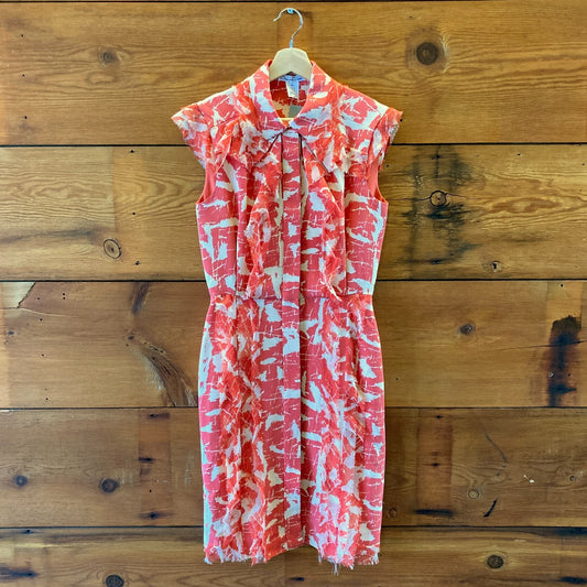 Oscar De La Renta Vintage Pink & White Printed Silk Dress - Size 6 - 1029SB