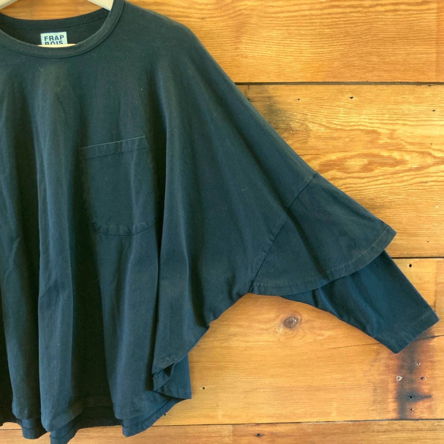 FrapBois Japan Black Long Sleeve Patch Pocket Curved Hem Top - One Size - 0828AM