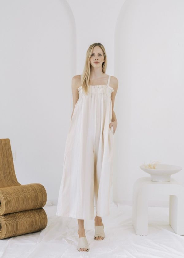 Laude the Label $202 Cream Wide Leg Cotton Laurel Jumpsuit - Size M / L - 0316CK