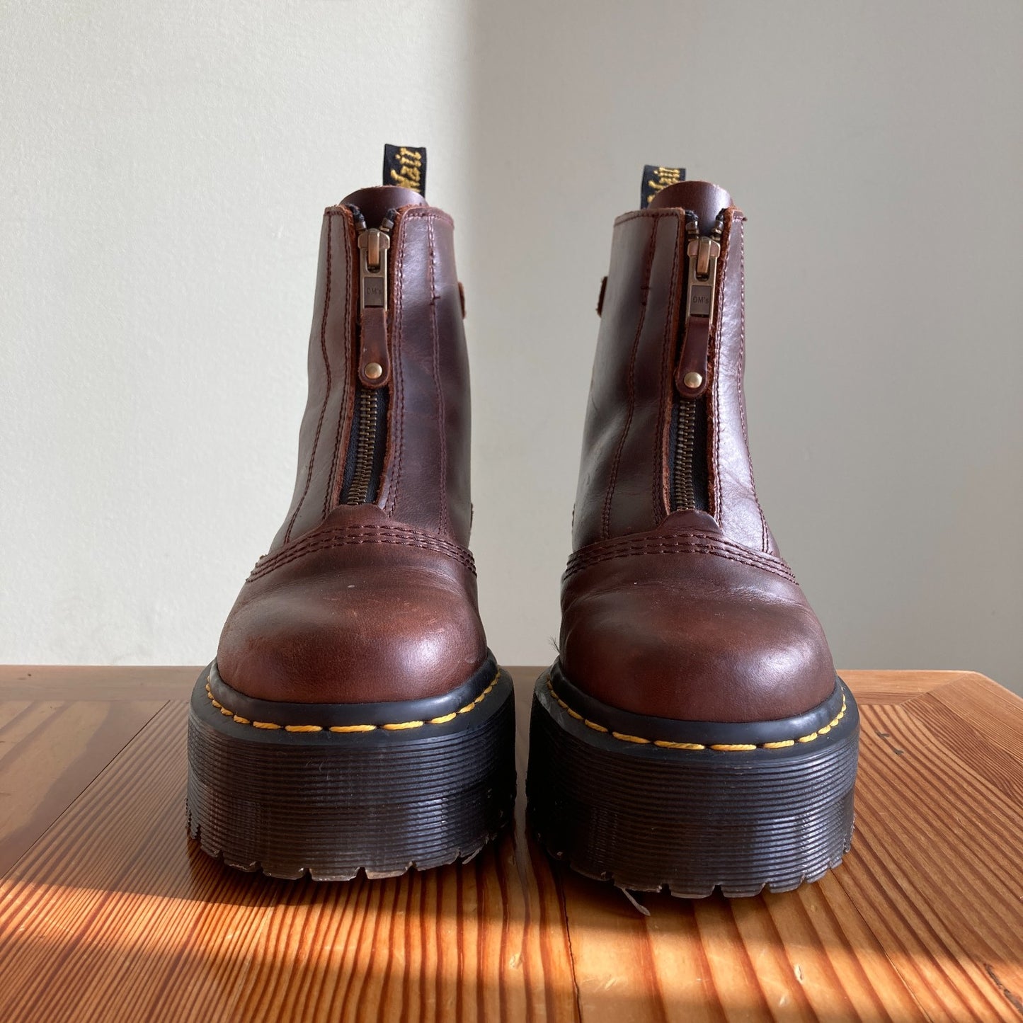 37 / 6 - Dr. Martens Dark Brown Leather Jetta Platform Boots w/ Zip 0312IG