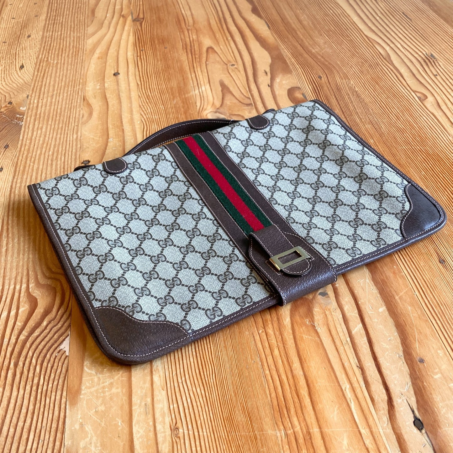 Vintage Gucci GG Monogram Supreme Sherry Web Ophidia Portfolio Laptop Bag 1227EL