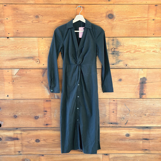 XS - Rails $347 Black Stretch Cotton Twist Front Midi Irie Shirt Dress 0225RH