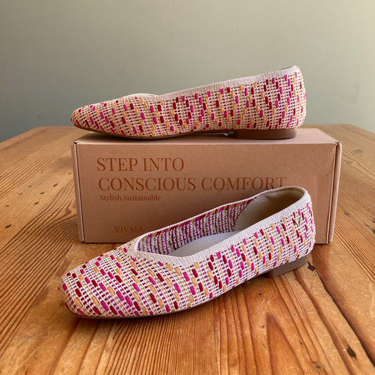 Vivaia Multi Pink Crochet Margot Square Toe Flats NEW w/ Box - 0618SK