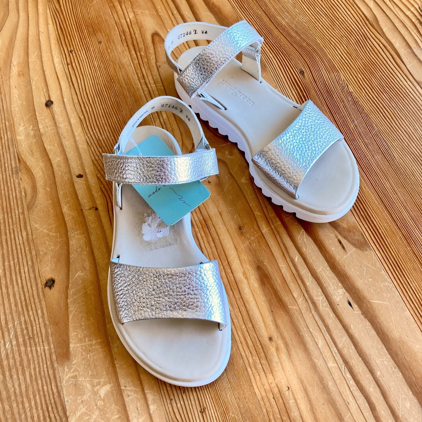 Paul Green Silver Ankle Strap Toni Comfort Sandals - Size 6 AU / 9 US - 0413BB
