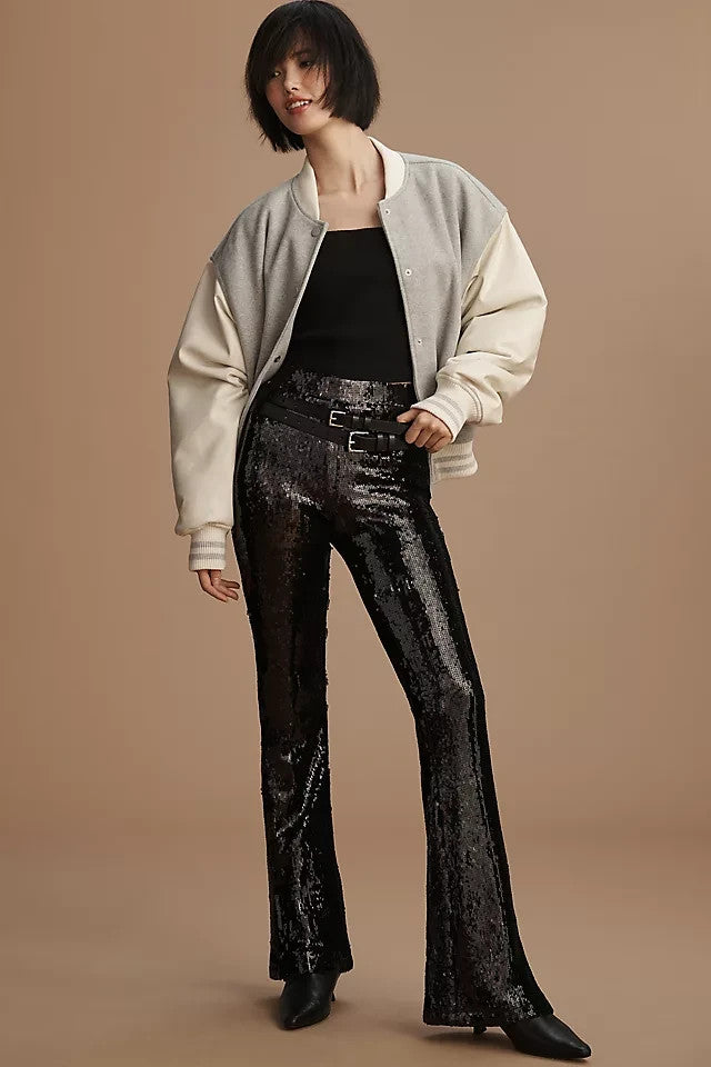 Sanctuary Anthropologie Black Sequin NEW Kicker Flare Pants - Size XS - 0718DK
