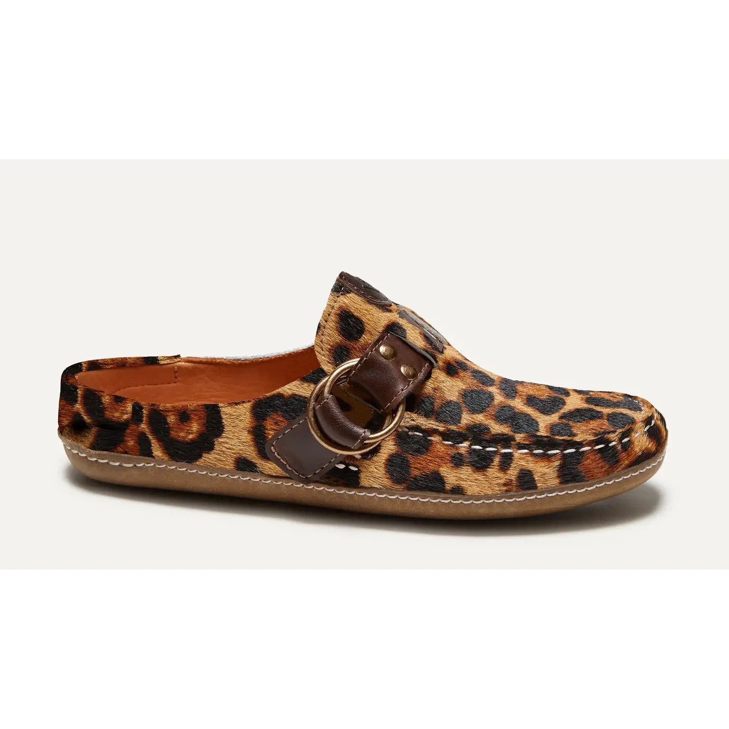 7.5 - Quoddy Leopard Print Pony Hair Ring Mule Moccasin Flats Shoes 0705PE