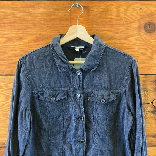 Eileen Fisher Indigo 100% Linen Button Front Jacket - Size M - 0721DK