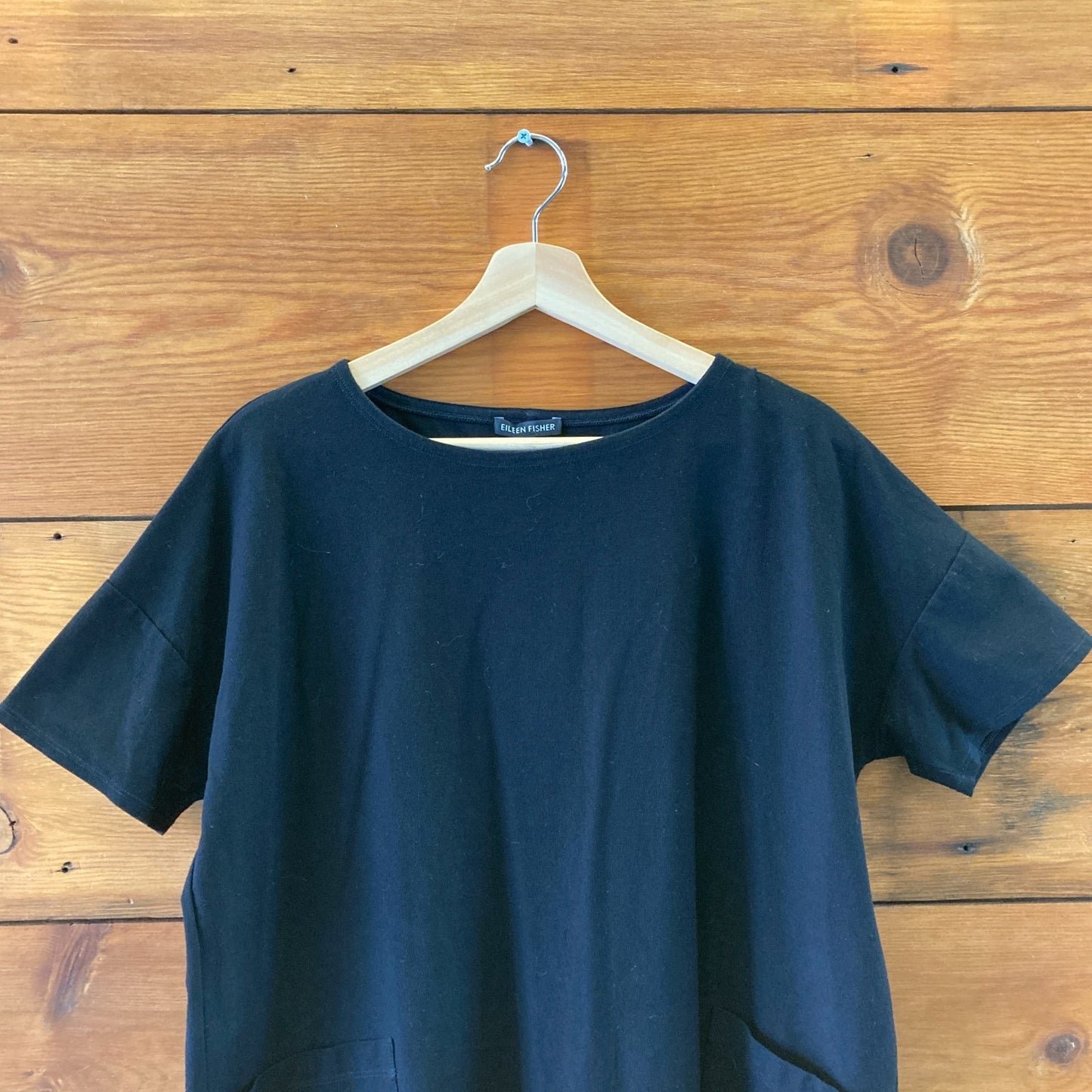 Eileen Fisher Black Short Sleeve Lagenlook Shift Dress - Size S - 0222BT