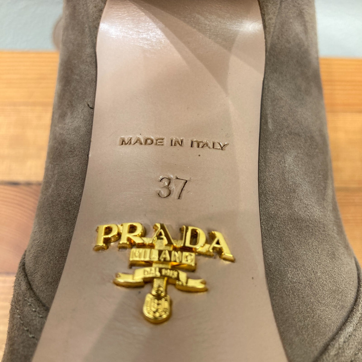 Prada Taupe Brown Suede Stiletto Heel Platform Ankle Boots - Sz 37 / 7 - 1017SC