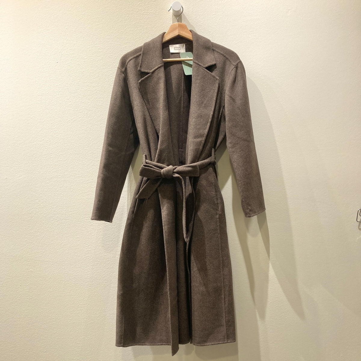 AYR Shitake Brown Recycled Wool Tie Waist Long Trench Coat - Size S - 1125KG