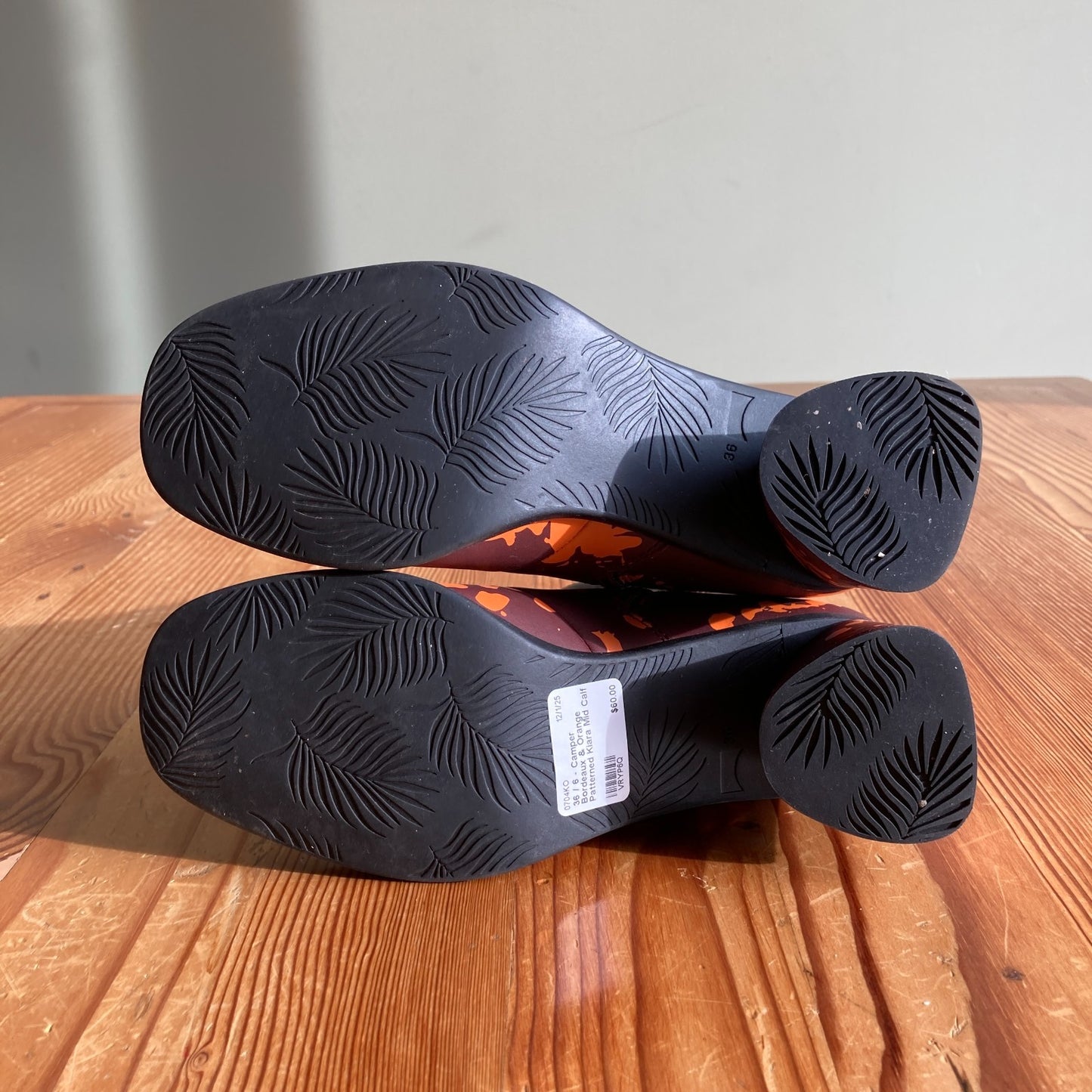 36 / 6 - Camper Bordeaux & Orange Patterned Kiara Mid Calf Boots 0704KO