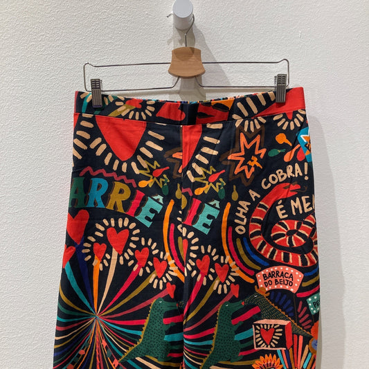 Farm Rio $178 Anthropologie Black Gator Love Pattern Pants - Sz L - NEW- 1122CT