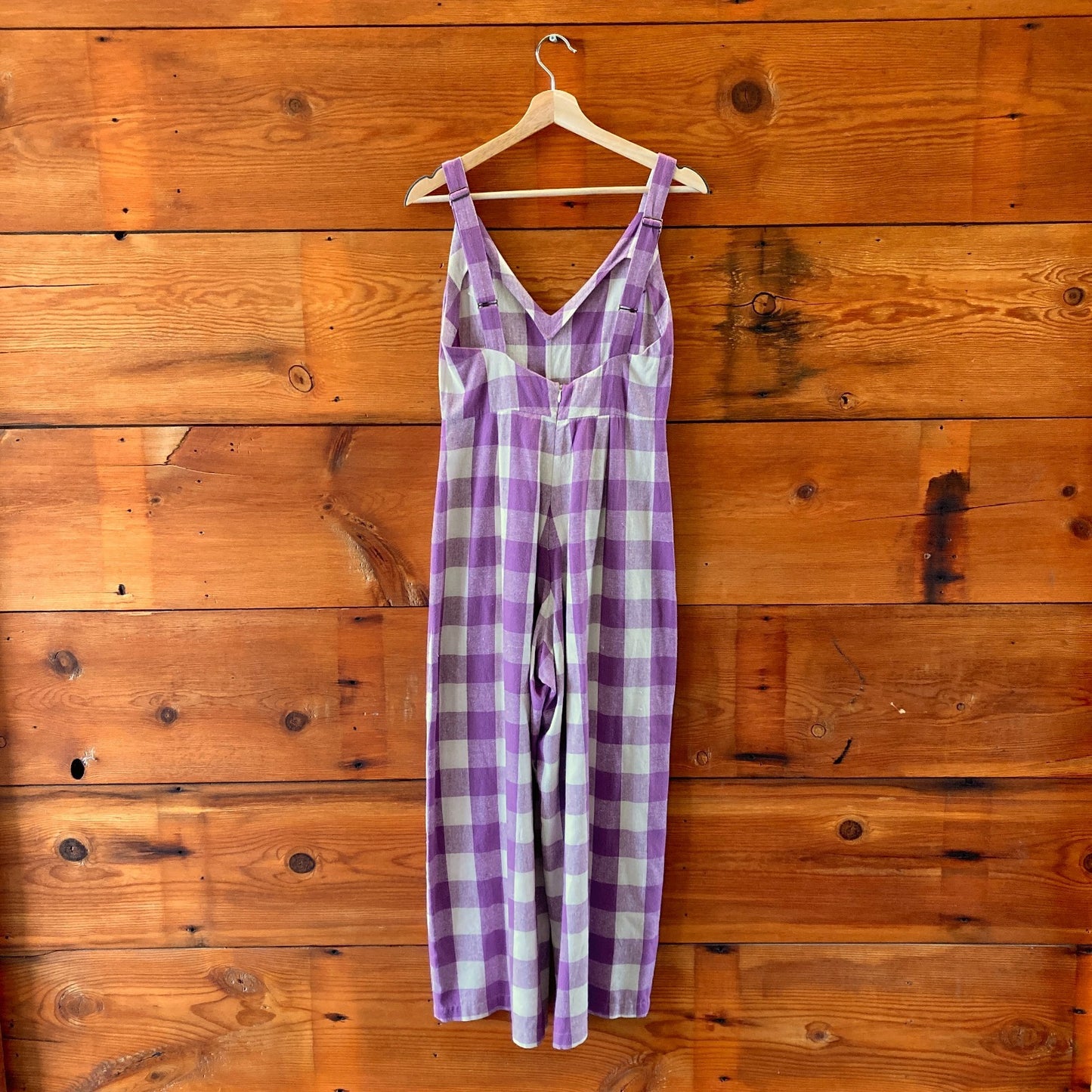 S - Ali Golden Purple & Ivory Gingham Plaid Sleeveless Wide Leg Jumpsuit 0312IG