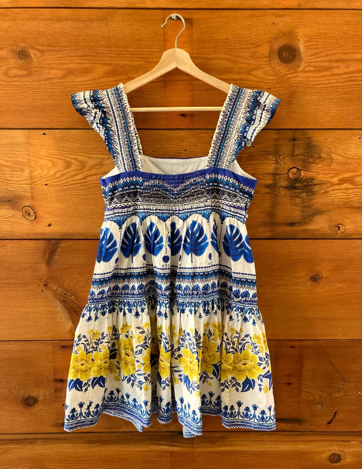 Farm Rio Blue Patterned Off White Zuli Mini Dress - Size M - NEW - 0401AJ