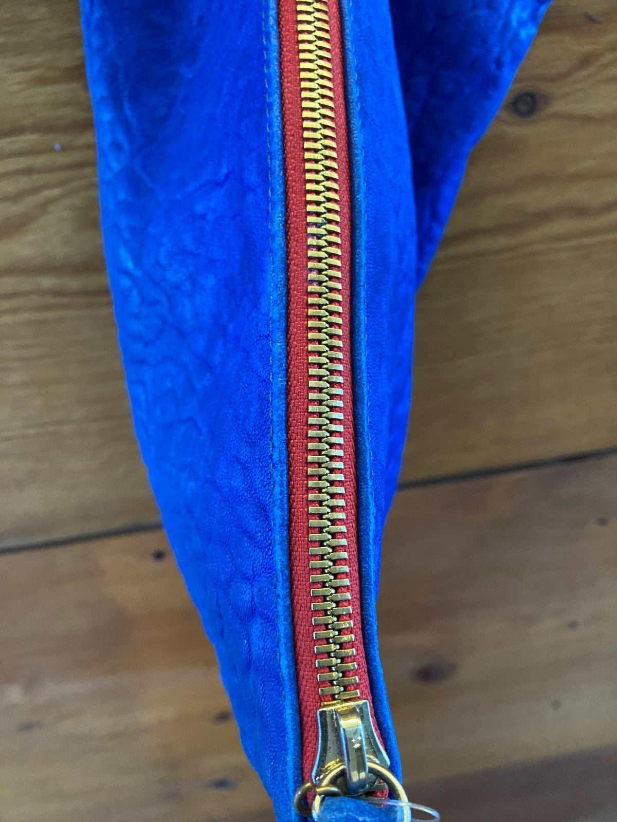 Clare V Electric Blue Textured Leather Red Zip Top Clutch Purse - 0425KN