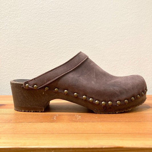 Sandgrens Brown Leather Wood Studded Clog Mule Shoes - Size 37 / 6.5 - 0312IG