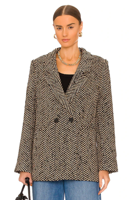 S - Anine Bing Black & Tan Fishbone Tweed Diana Boxy Blazer Jacket 1011SC