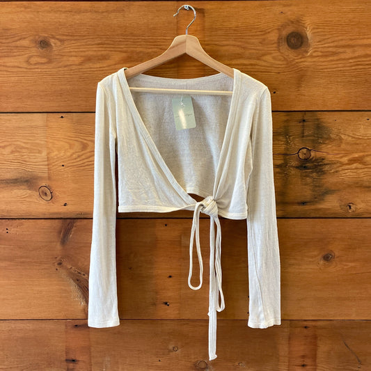Ozma of California Natural 100% Silk Cropped Ballet Wrap Top - Size S - 0601HW
