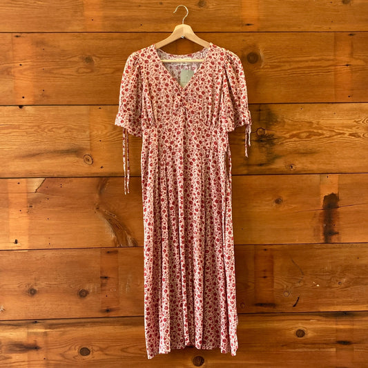 Atelette Pink Red Floral Print Florenzia Short Sleeve Dress - Size S - 0313SH