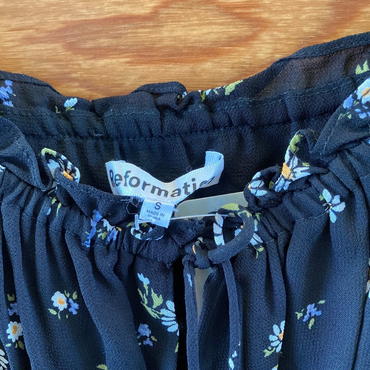 Reformation Black Floral Print Silvia Mini Ruffled Sun Dress - Size S - 0426CR