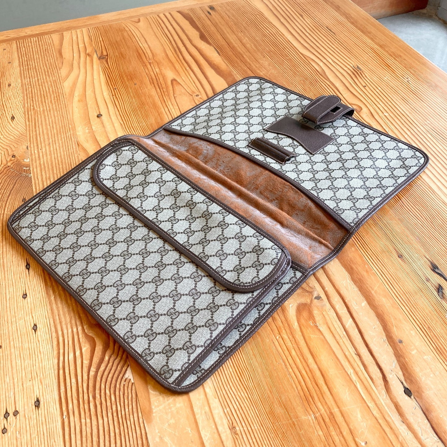 Vintage Gucci GG Monogram Supreme Sherry Web Ophidia Portfolio Laptop Bag 1227EL